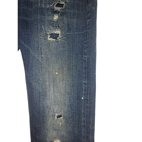 Legendary Rawalty Distressed Blue Denim Jeans With Red Applique Patch Size 36x32 - Picture 10 of 14